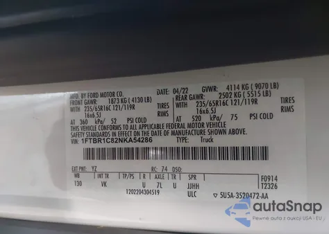 2022 Ford Transit-250 from USA, damaged, VIN 1FTBR1C82NKA54286